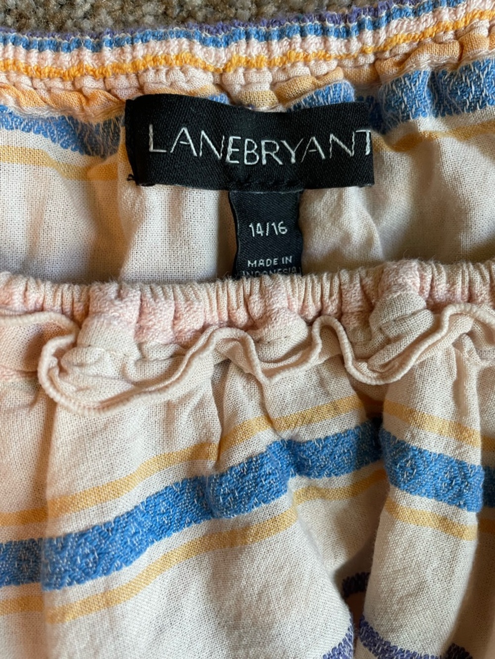 Lane Bryant Beige Off-Shoulder Striped Ruffle Top Size 14/16 lightweight Boho - Picture 7 of 10